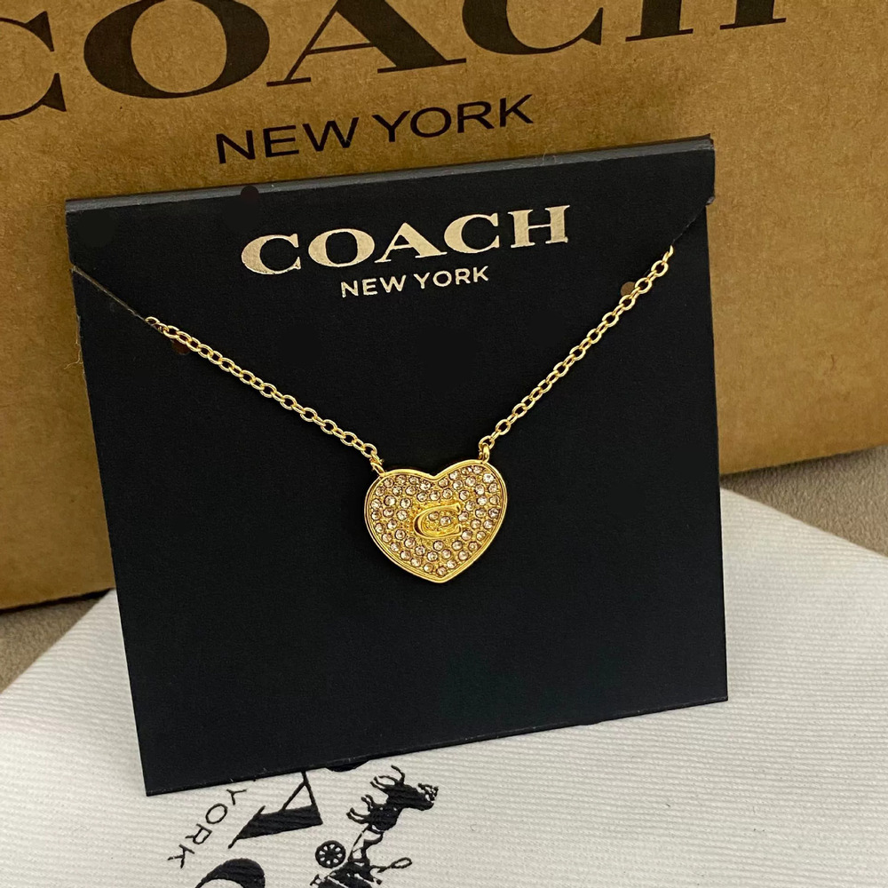 Coach Full Diamond Heart Pendant Metal Necklace